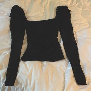 [NWOT] Lulu’s Black Mesh Ruched Slip Long Sleeve Top XS